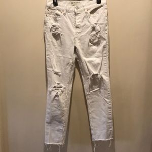 Free People White Distressed Jeans